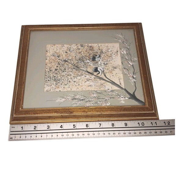 Painting Black & White Birds On Tree Branch Extending To Matt Signed Smethers - Picture 6 of 16